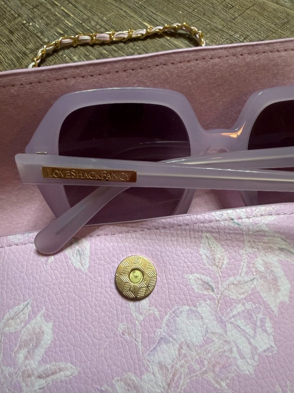 Love Shack Fancy Sunglasses Lavender with gold accents and floral case - Picture 5 of 8
